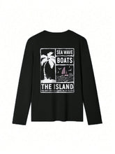 Women 2024 New Autumn & Winter Slogan & Coconut Tree Graphic Round Neck Long Sleeve Loose Casual T-Shirt